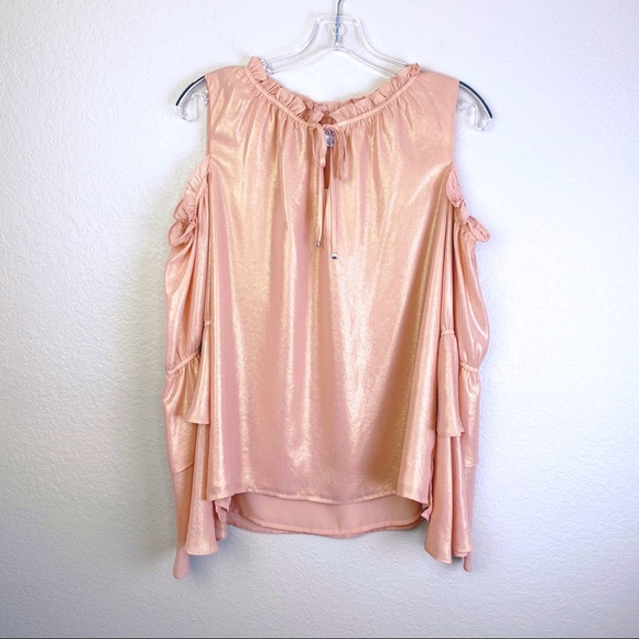 bebe Tops - BEBE Rose Gold Cold Shoulder Blouse NWT Medium